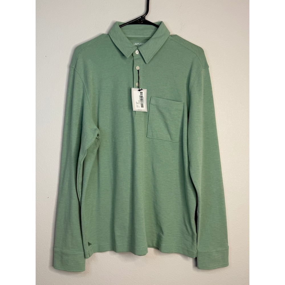 UNTUCKit Men's Long Sleeve Polo Shirt Sage Green‎ Cotton Blend Medium NWT